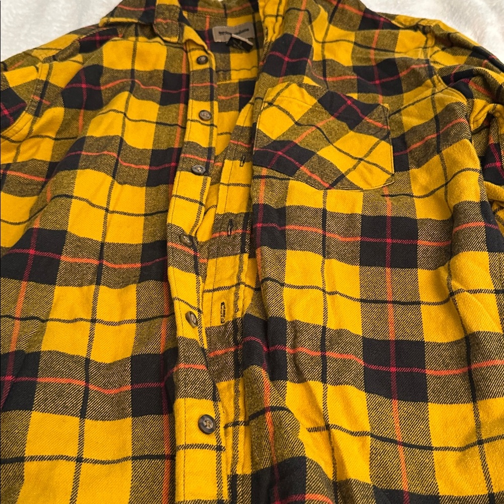 St. John's Bay Mustard and Black Plaid Women’s Shirt - Picture 3 of 4